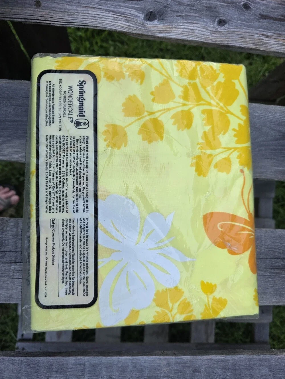 Vtg Springmaid Wondercale No-Iron Percale Queen Flat Sheet Yellow Butterflies
